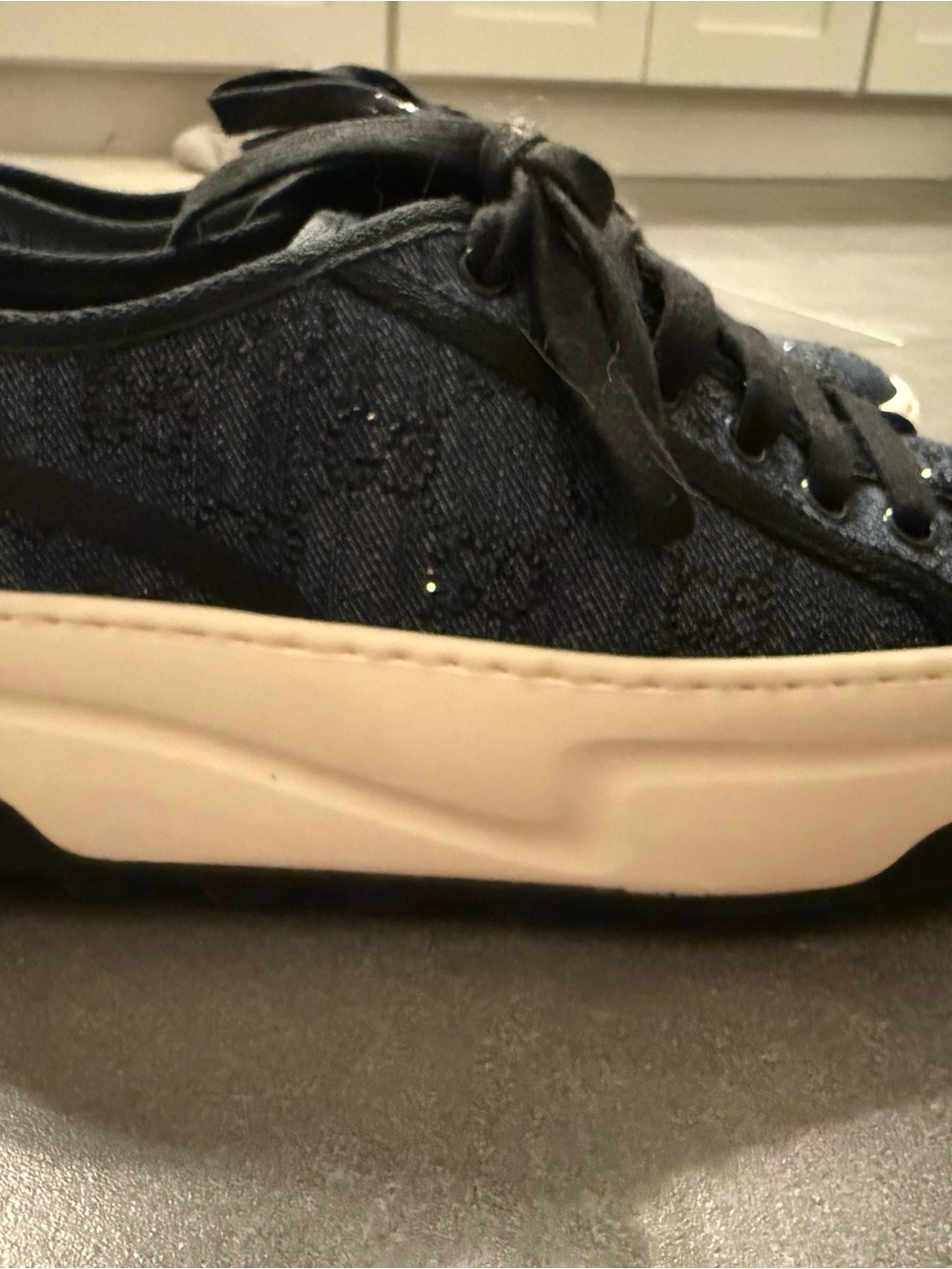 Gucci Denim crystal Lace Platform Sneakers - Picture 10 of 14